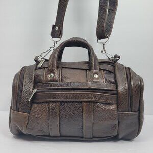 Unbranded Genuine Leather Brown Bag W/ Adjustable Strap Zippered Pockets